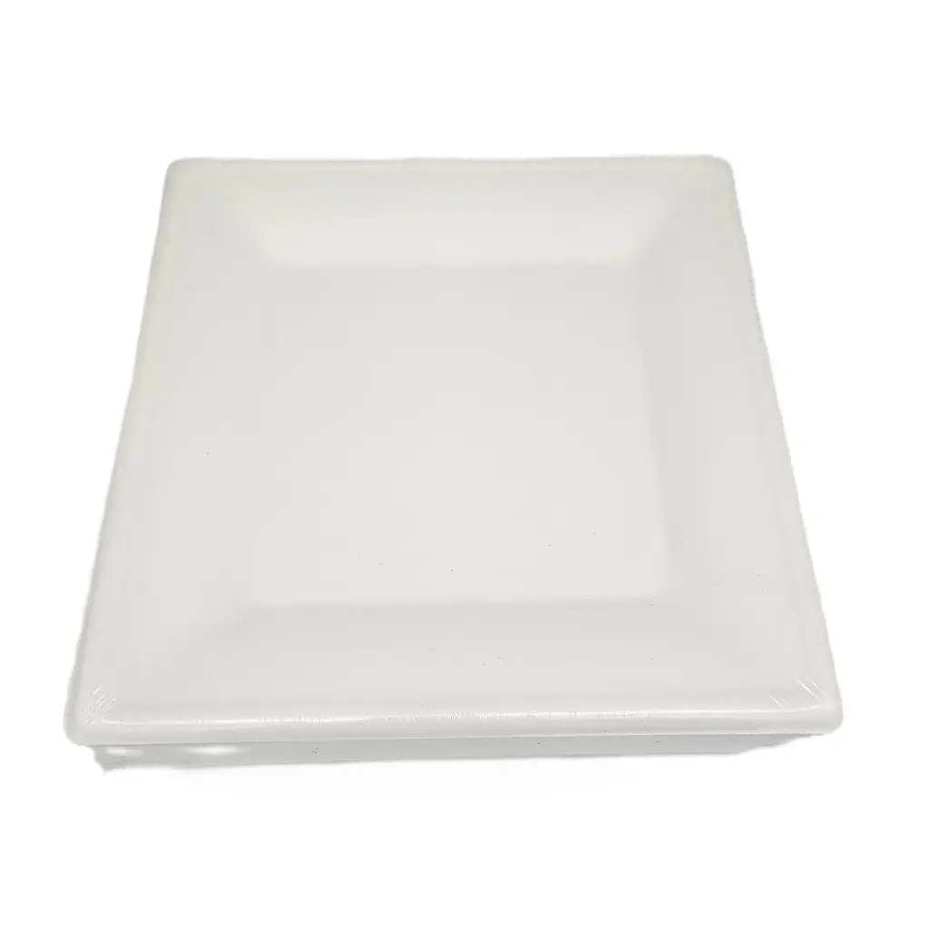 Bagasse plates - Square 26 x 26 cms (white) Pack of 100