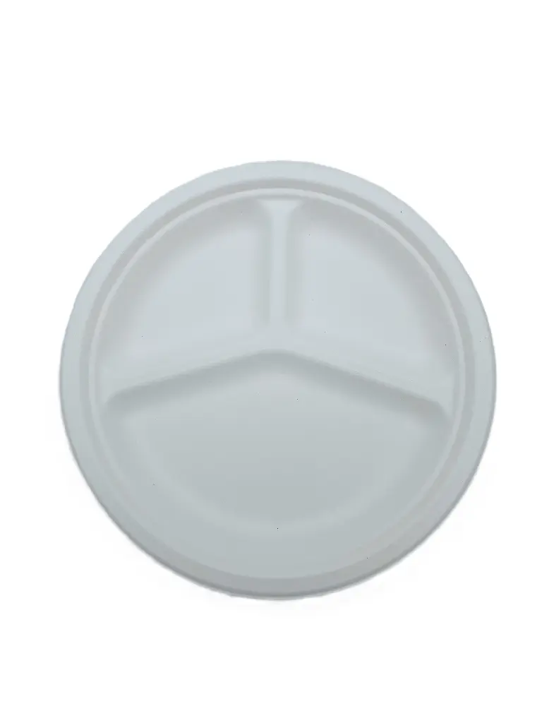 50 Bagasse plates 3 compartments - 26 cm (round, white) 