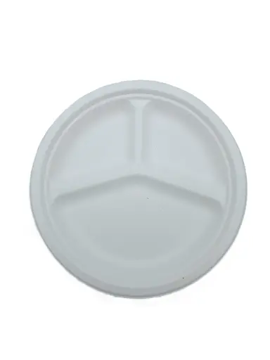 50 Bagasse plates 3 compartments - 26 cm (round, white) 